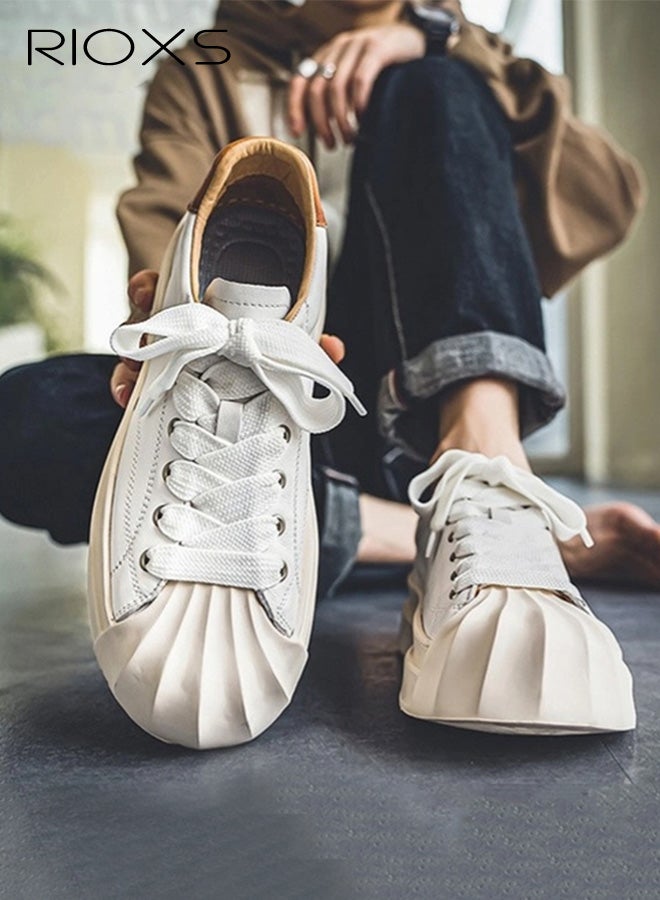 ريوكس حذاء رياضي رجالي كلاسيكي من الجلد للمشي بنعل مطاطي مانع للانزلاق وخفيف الوزن وجيد التهوية، حذاء رياضي كاجوال للمشي لمسافات طويلة والارتداء اليومي، أبيض - Image 2