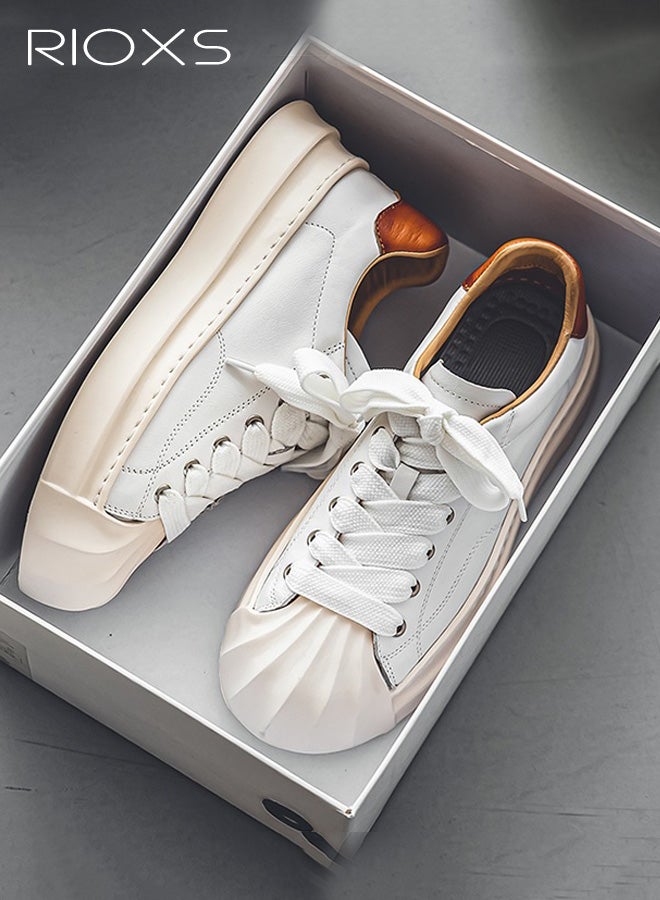 ريوكس حذاء رياضي رجالي كلاسيكي من الجلد للمشي بنعل مطاطي مانع للانزلاق وخفيف الوزن وجيد التهوية، حذاء رياضي كاجوال للمشي لمسافات طويلة والارتداء اليومي، أبيض - Image 5