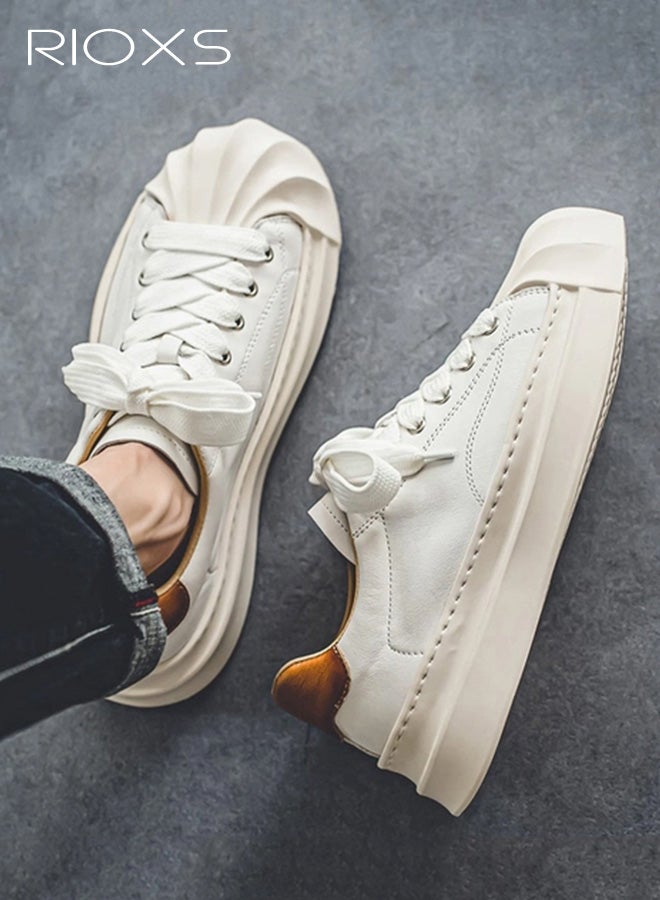 ريوكس حذاء رياضي رجالي كلاسيكي من الجلد للمشي بنعل مطاطي مانع للانزلاق وخفيف الوزن وجيد التهوية، حذاء رياضي كاجوال للمشي لمسافات طويلة والارتداء اليومي، أبيض - Image 1