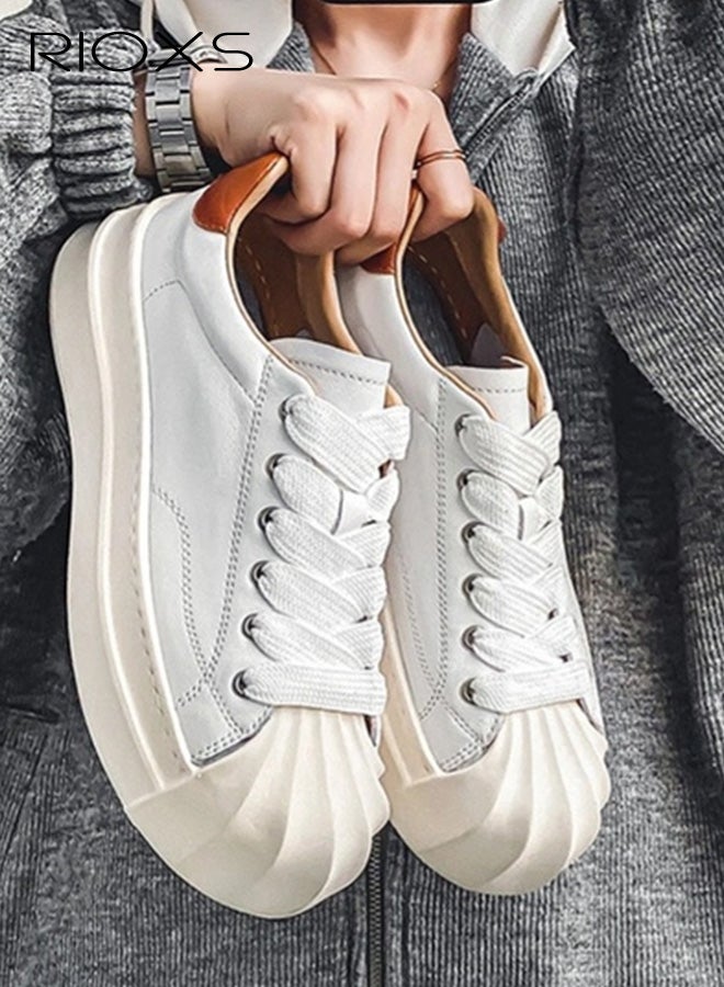 ريوكس حذاء رياضي رجالي كلاسيكي من الجلد للمشي بنعل مطاطي مانع للانزلاق وخفيف الوزن وجيد التهوية، حذاء رياضي كاجوال للمشي لمسافات طويلة والارتداء اليومي، أبيض - Image 3