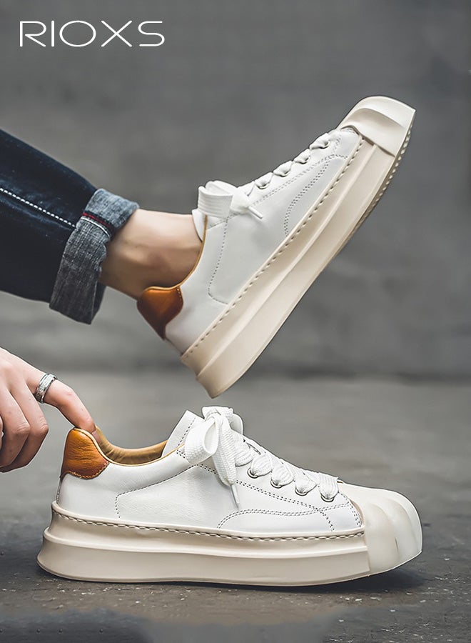 ريوكس حذاء رياضي رجالي كلاسيكي من الجلد للمشي بنعل مطاطي مانع للانزلاق وخفيف الوزن وجيد التهوية، حذاء رياضي كاجوال للمشي لمسافات طويلة والارتداء اليومي، أبيض - Image 4