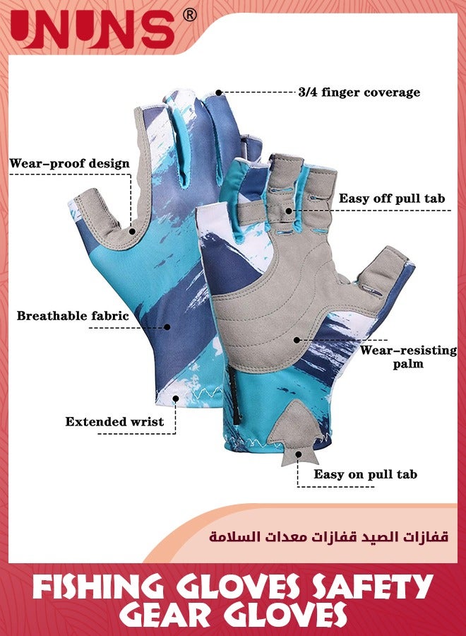 UNUNS Fishing Gloves,Fishing Fingerless Gloves For Men Women,UV Protection Sun Gloves,Breathable Non-Slip Wear-Resistant Fishing Gear Gloves For Cycling Fishing Boating Surfing Hiking Kayaking-Blue L - Image 2
