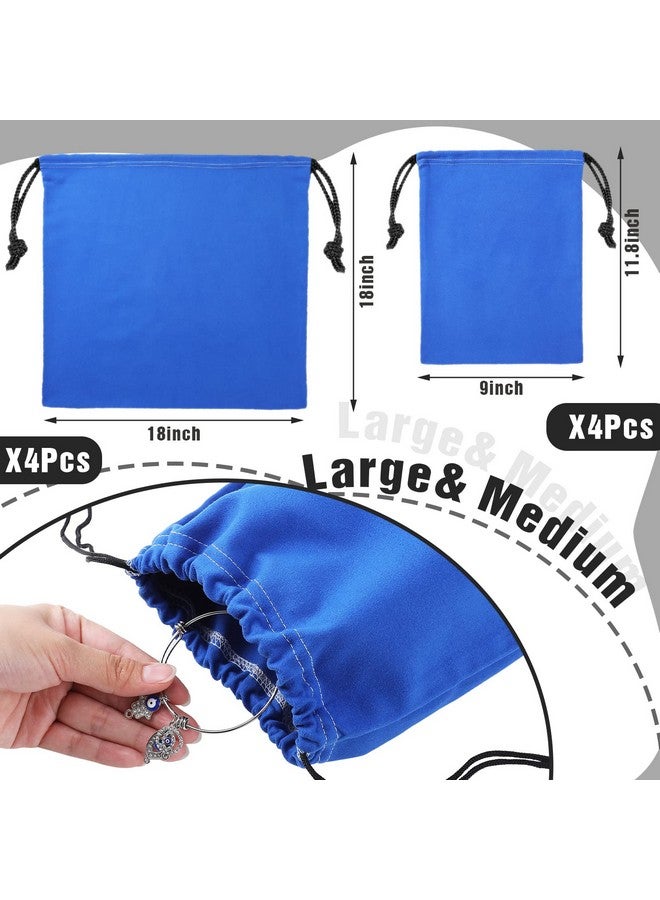 Fumete 8 Pcs Silver Storage Bags Anti Tarnish Storage Bags 18" x 18" 9" x 11.8" Silver Protector for Jewelry Silverware Protection Resistant Tarnish for Silverware Flatware(Blue) - Image 2