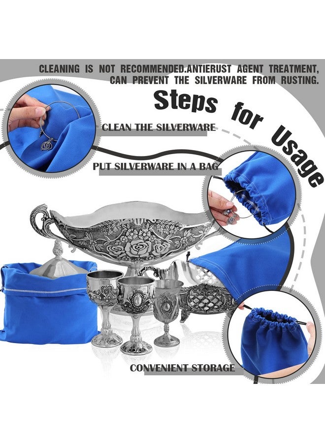 Fumete 8 Pcs Silver Storage Bags Anti Tarnish Storage Bags 18" x 18" 9" x 11.8" Silver Protector for Jewelry Silverware Protection Resistant Tarnish for Silverware Flatware(Blue) - Image 4