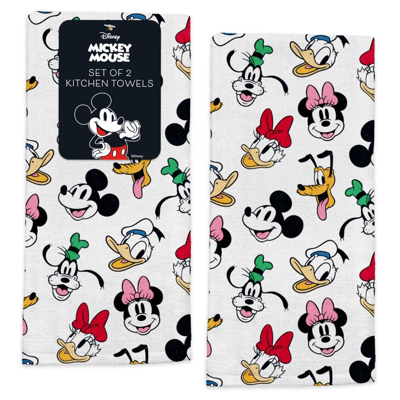 Disney Kitchen Towels  2Pack 100 Cotton Kitchen Towels Set  16 x 26 Soft  Absorbent Dish Towels  Mickey Minnie  Stitch Designs  Durable Machine Washable Mickey  Friends Head Shots