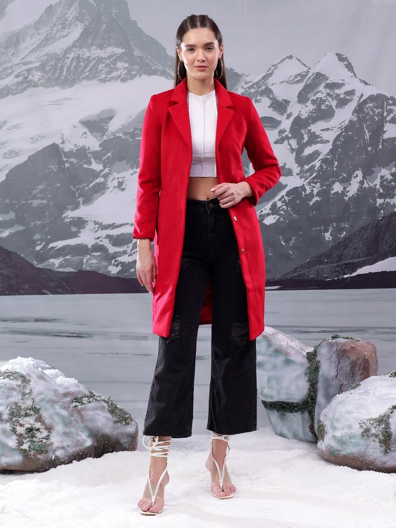 KOTTY Women's Solid Long Sleeve Classic Red Overcoat Blazer (Red,S)-KTTFKWOMENSBLAZER163 - Image 5
