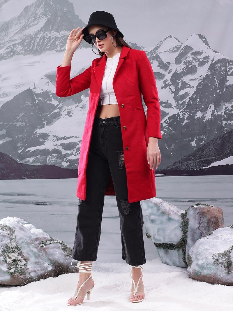 KOTTY Women's Solid Long Sleeve Classic Red Overcoat Blazer (Red,S)-KTTFKWOMENSBLAZER163 - Image 2