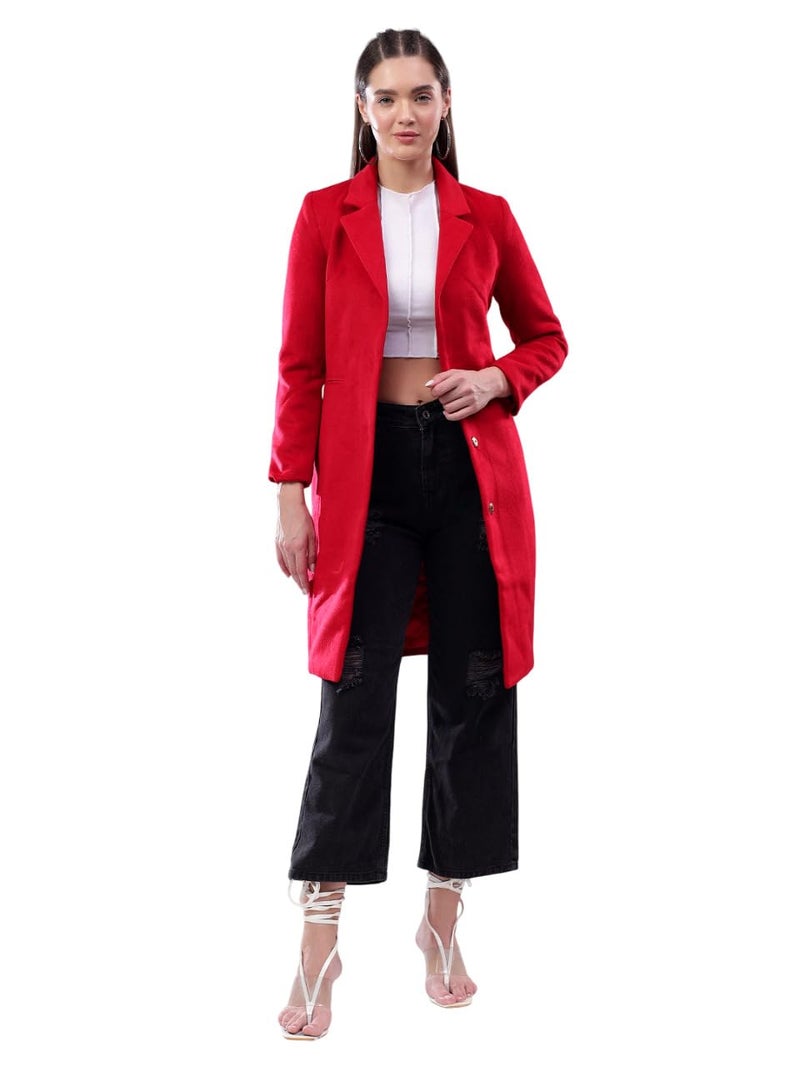 KOTTY Women's Solid Long Sleeve Classic Red Overcoat Blazer (Red,S)-KTTFKWOMENSBLAZER163 - Image 1