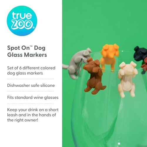 True Zoo Spot On Wine Charms, Silicone Dog Drink Markers, Fits Glasses and Cans, Dishwasher Safe, Multicolor, Set of 6 - Image 2