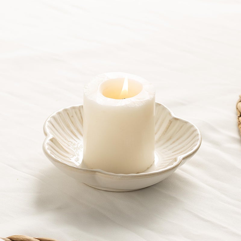BEUNAIZER Ceramic Pillar Candle Holder Plates, Decorative Candlestick Holder, Tea Light Incense Santo Palo Holders, for Dinning, Party, Wedding, Birthday, Anniversary Decorations, 1pack (White) - Image 1