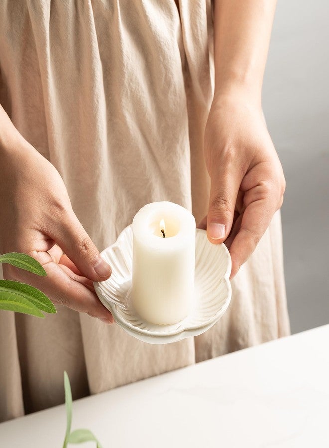 BEUNAIZER Ceramic Pillar Candle Holder Plates, Decorative Candlestick Holder, Tea Light Incense Santo Palo Holders, for Dinning, Party, Wedding, Birthday, Anniversary Decorations, 1pack (White) - Image 2