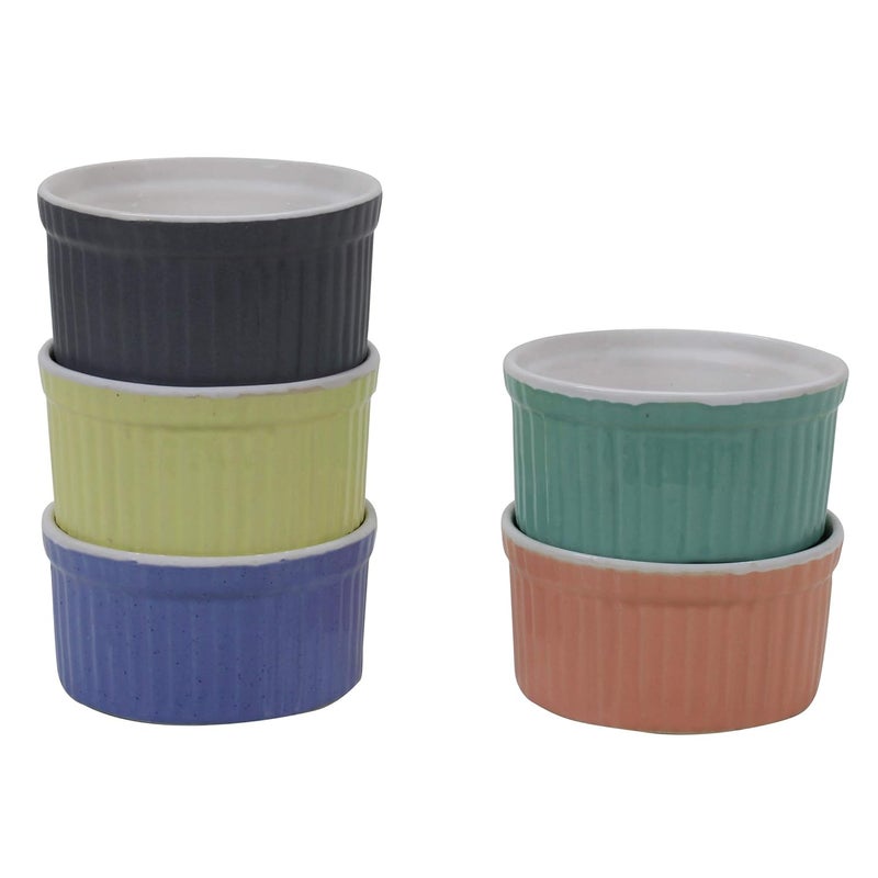 Reyavi Ceramic Ramekin Bowls for Baking dish Serving and Dipping Small Bowl for Chutney Sauce and Desserts Microwave Dishwasher and Oven Safe Set of 5125ml Multicolour - Image 1