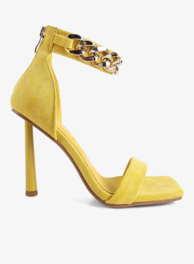 Micro Suede High Heel Sandals in Yellow
