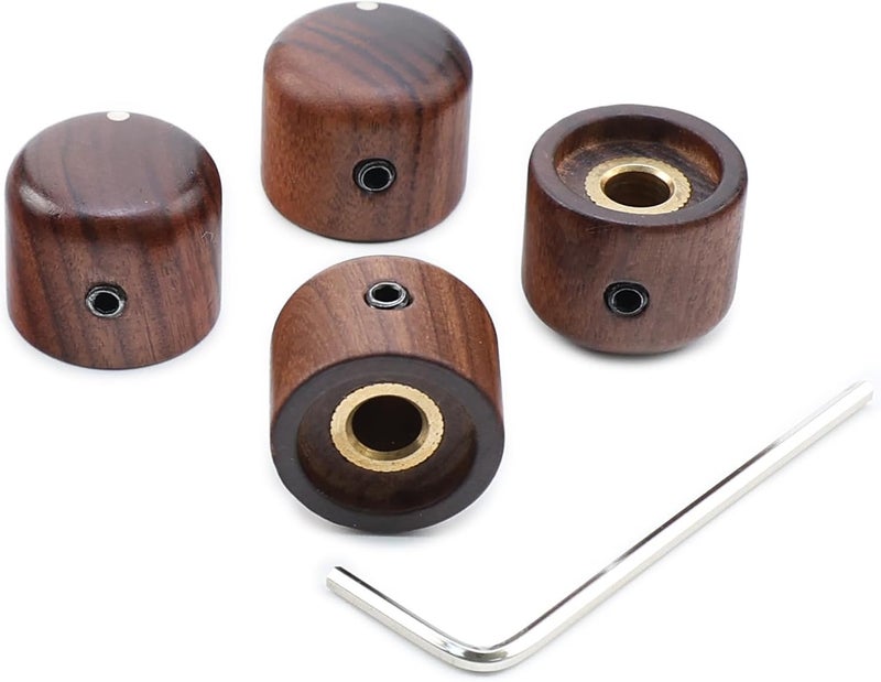 OVSAL Rose Wood Guitar Volume Tone Knobs With Brass Hole - Bass and Electric Control Replacement for Strat Telecaster Jazz Gibson Les Paul - 4Pcs Red - Image 1