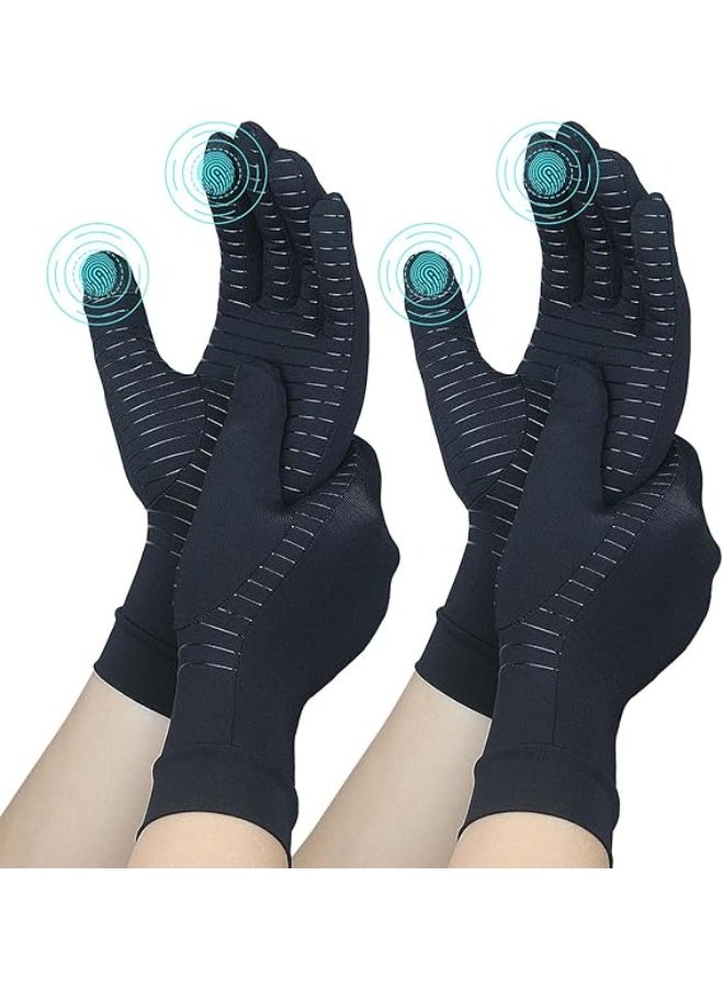 2 Pairs Copper Arthritis Gloves with Touchscreen Tips, Full Finger Compression Gloves for Women Men,Relief Hand Pain - Image 1
