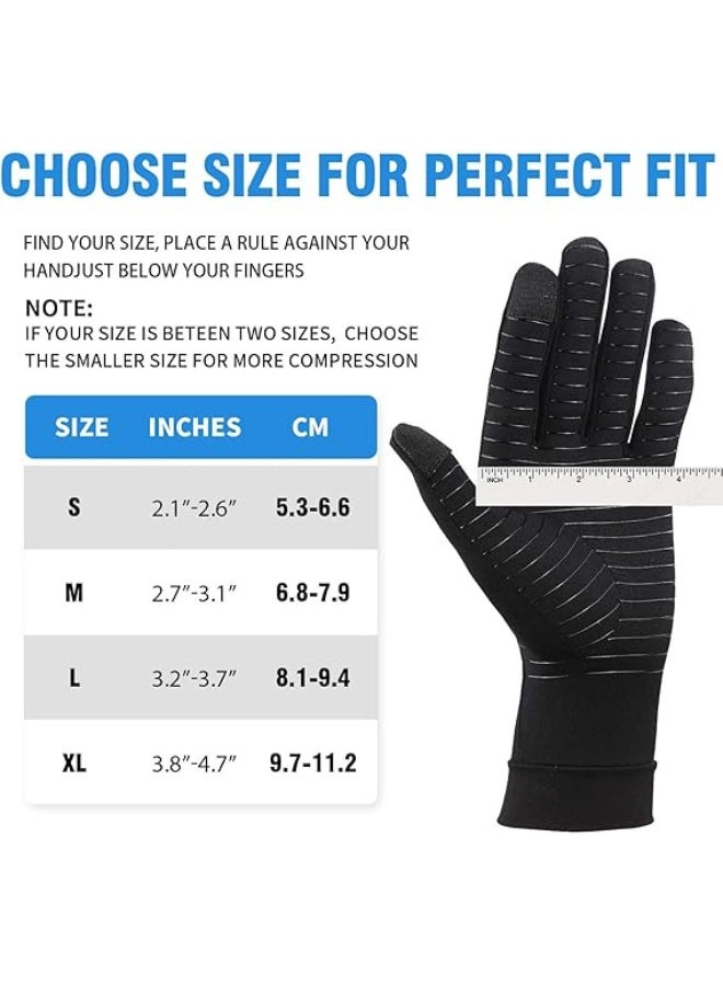 2 Pairs Copper Arthritis Gloves with Touchscreen Tips, Full Finger Compression Gloves for Women Men,Relief Hand Pain - Image 2