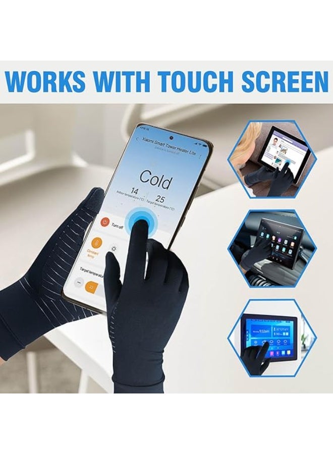 2 Pairs Copper Arthritis Gloves with Touchscreen Tips, Full Finger Compression Gloves for Women Men,Relief Hand Pain - Image 4