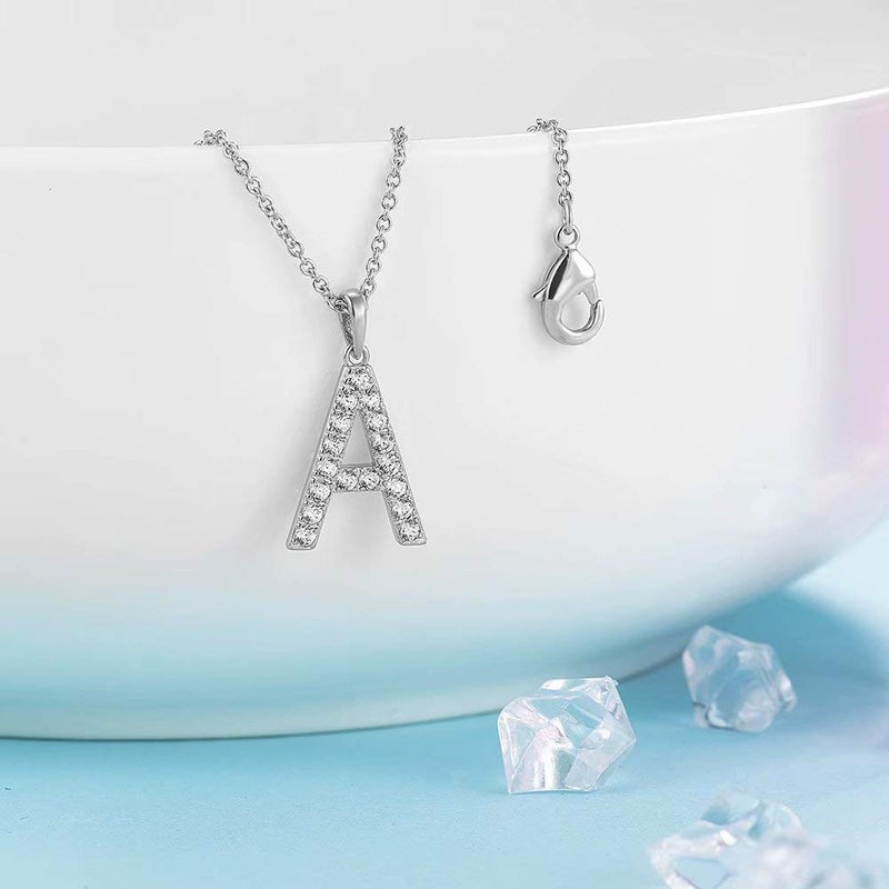 Tarsus A Initial Letter Stainless Steel Silver Alphabet Pendant Necklace Monogram charm cubic zirconia Jewelry Gifts for Women Teen - Image 3