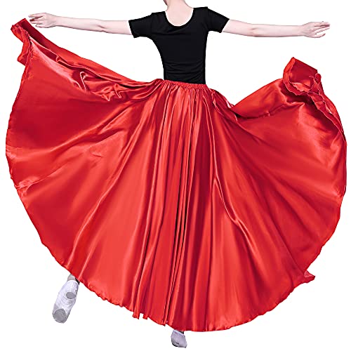 Sancan Women Long Tulle Retro Maxi Shiny Skirt for Belly Dancing Dance Costume Cosplay Holiday Weekend Party Dinner (Red) - Image 1
