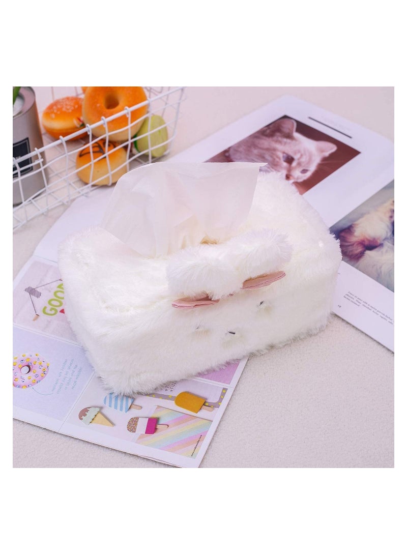 Plush Rabbit Tissue Box, SYOSI Cute Box Cover, Fluffy Home Décor, Office Desk Decoration, Car Accessories, Bunny, (White, Rectangle) - Image 3