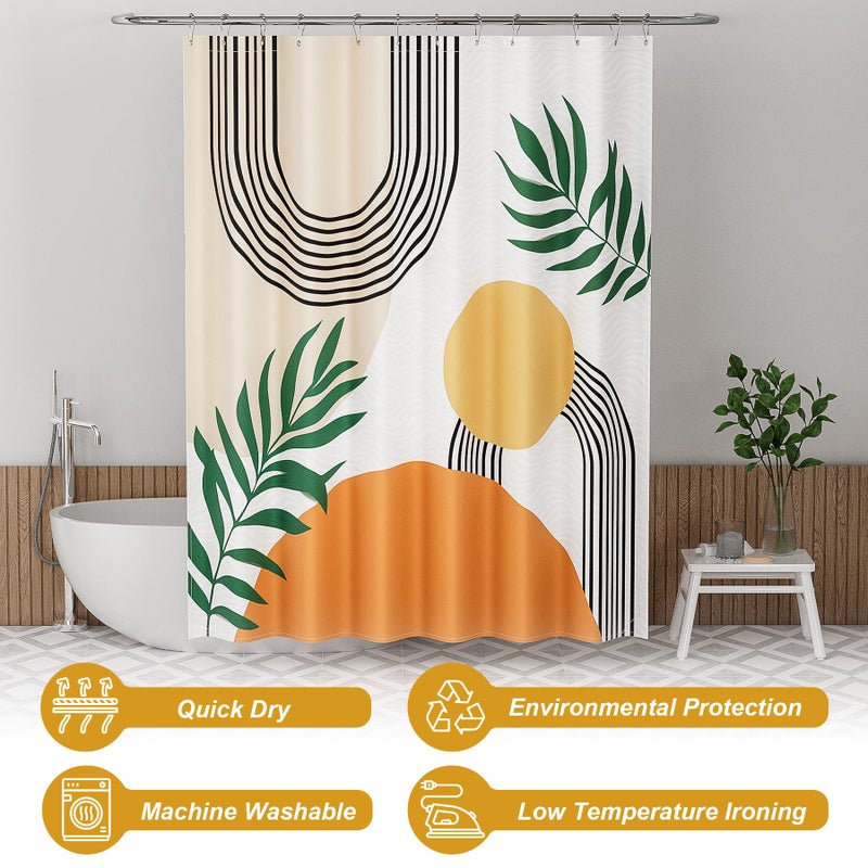 AmazerBath Fall Shower Curtain, Orange Abstract Cloth Shower Curtain Sets with 12 Shower Curtain Hooks, Luxury Hotel Quality Washable Farmhouse Polyester Fabric Bathroom Shower Curtains, 72x72 Inches - Image 3