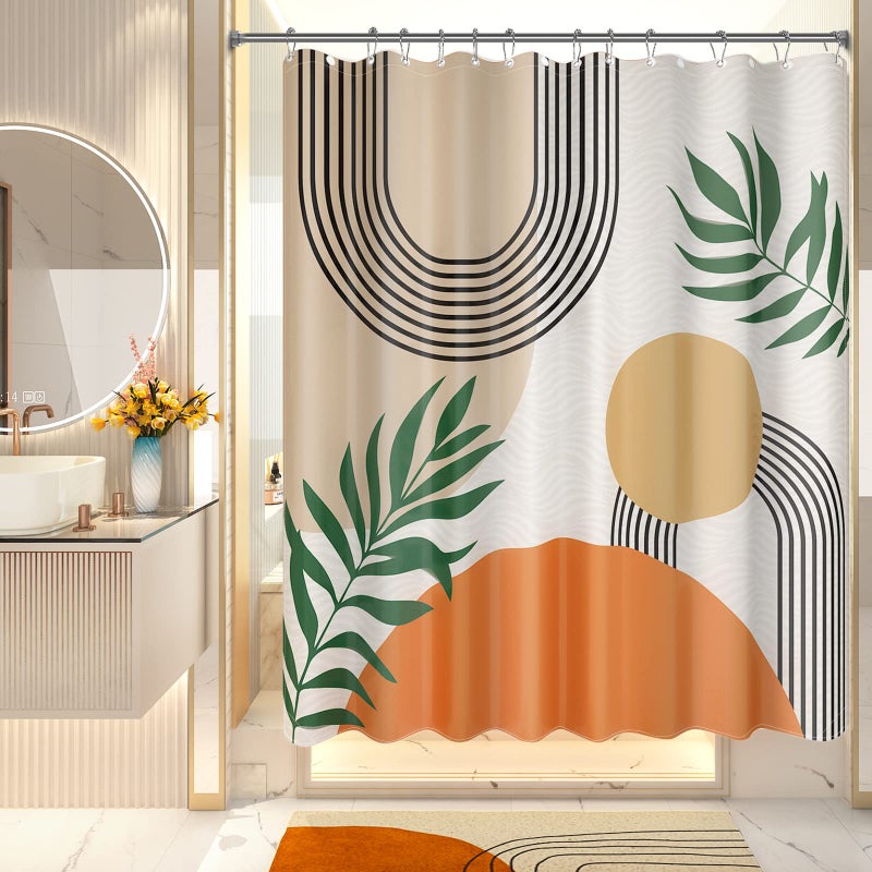 AmazerBath Fall Shower Curtain, Orange Abstract Cloth Shower Curtain Sets with 12 Shower Curtain Hooks, Luxury Hotel Quality Washable Farmhouse Polyester Fabric Bathroom Shower Curtains, 72x72 Inches - Image 1