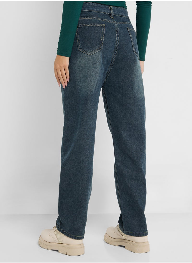 Ginger - High Rise Straight Fit Vintage Wash Jeans - Image 1