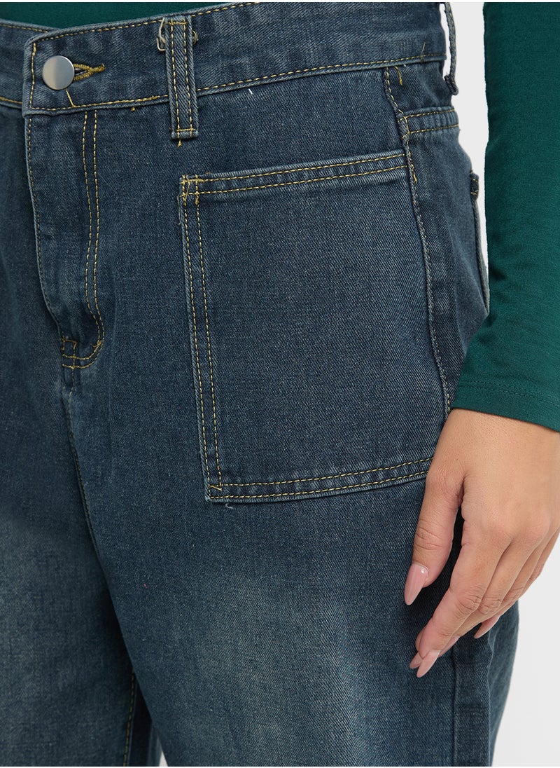 Ginger - High Rise Straight Fit Vintage Wash Jeans - Image 1
