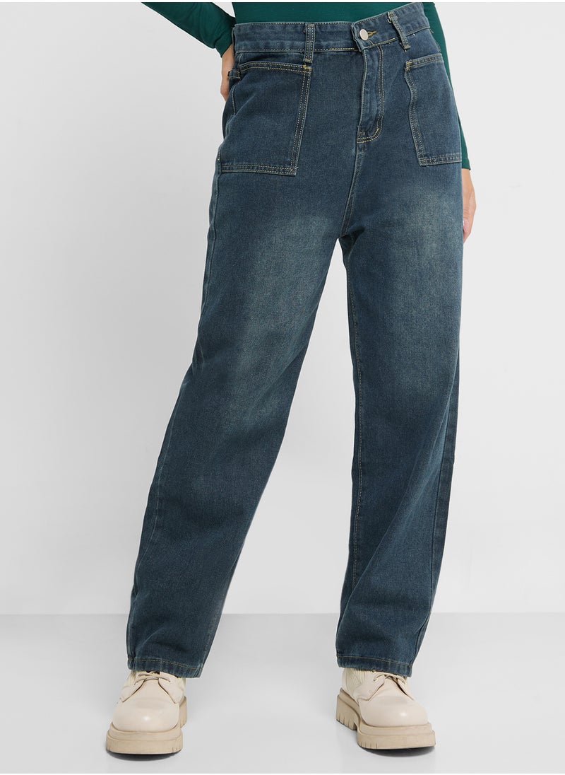 Ginger - High Rise Straight Fit Vintage Wash Jeans - Image 1