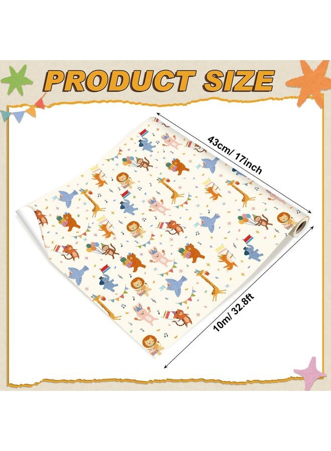 Booson Animal Parade Kids Wrapping Paper Roll -Mini Roll- 17In x 32.8Ft Cute Animal Parade Premium Gift Packing Wrap Craft Paper for Birthday Baby Shower Party Supplies - Image 2