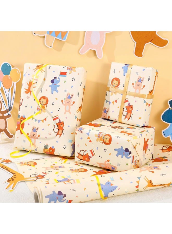 Booson Animal Parade Kids Wrapping Paper Roll -Mini Roll- 17In x 32.8Ft Cute Animal Parade Premium Gift Packing Wrap Craft Paper for Birthday Baby Shower Party Supplies - Image 3