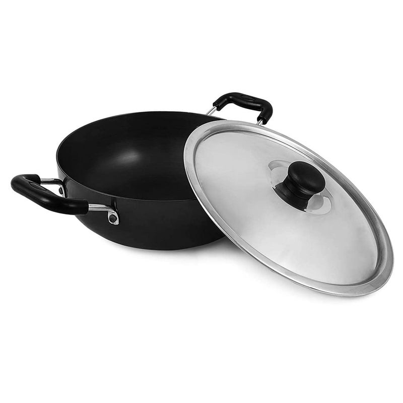 RBGIIT Hard Anodised Induction Kadhai 3 mm Thick 2 Liters Heavy Quality with SS Lid Induction Bottom Cookware Set Hard Anodised 1 Piece_1 - Image 1