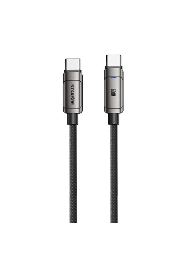 Starfire 60W PD USB-C to USB-C Cable, 5A Fast Charge for Laptop/Tablet, Zinc Alloy Luxury Braided, 48-Count Tangle-Free 1M (Black-Gray) - Image 1