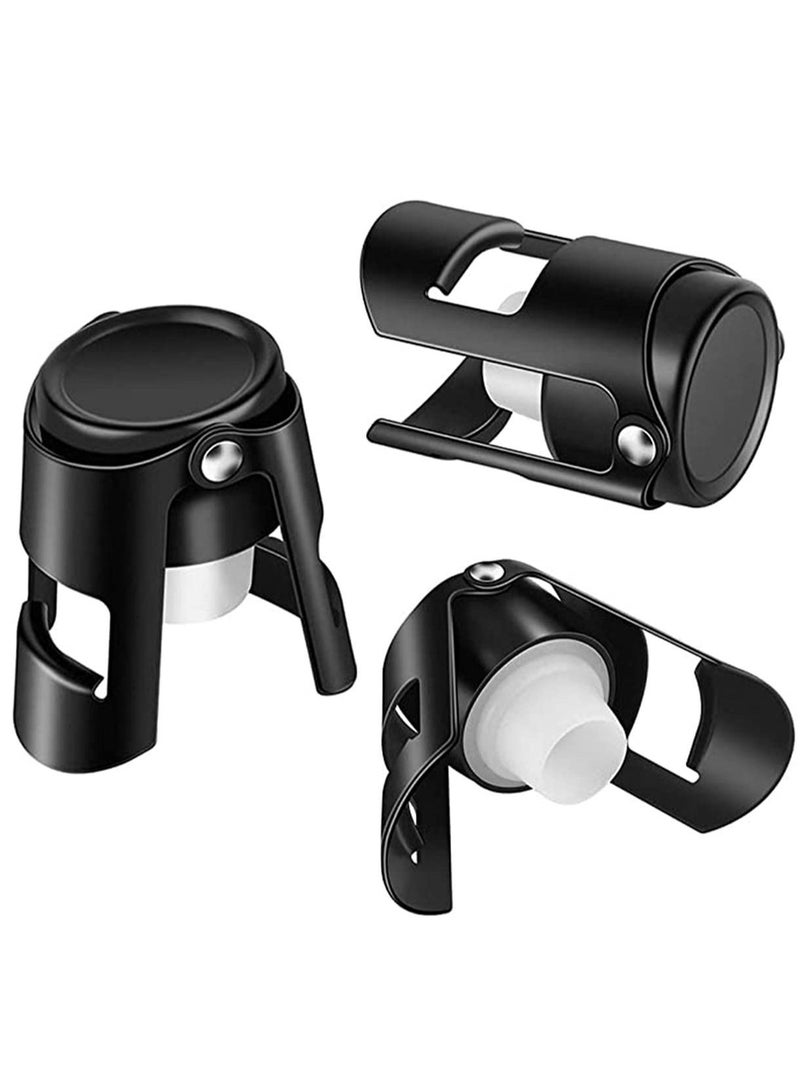 NIBEMINENT Champagne Stoppers Stainless Steel Black Sealer Stopper 3 Pack - Image 1