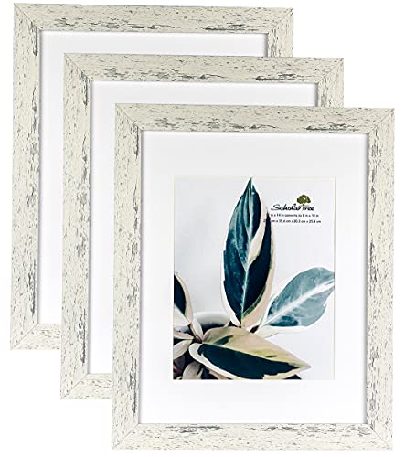 Scholartree Rustic White Wooden 11x14 Picture Frame set of 3Display 11x14 without Mat or 8x10 with MatWall Gallery Photo Frames