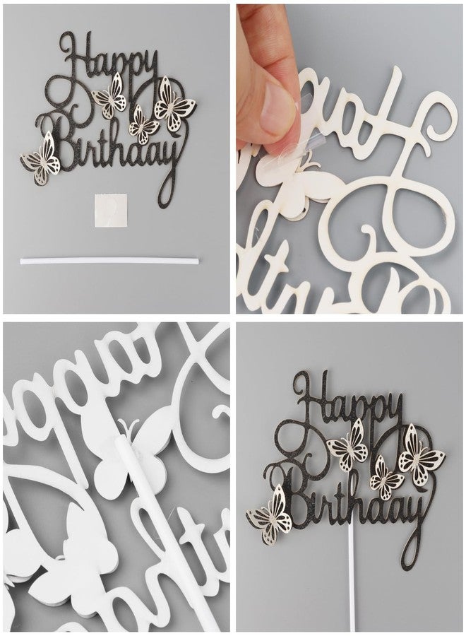 iNINGER 13pcs Butterfly Cake Toppers - Silver & Black Glitter Butterflies for Birthday Decorations - Image 3