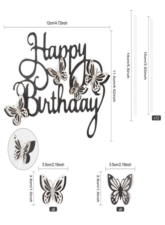 iNINGER 13pcs Butterfly Cake Toppers - Silver & Black Glitter Butterflies for Birthday Decorations - Image 2