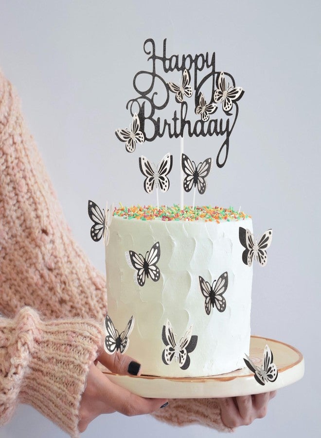iNINGER 13pcs Butterfly Cake Toppers - Silver & Black Glitter Butterflies for Birthday Decorations - Image 5
