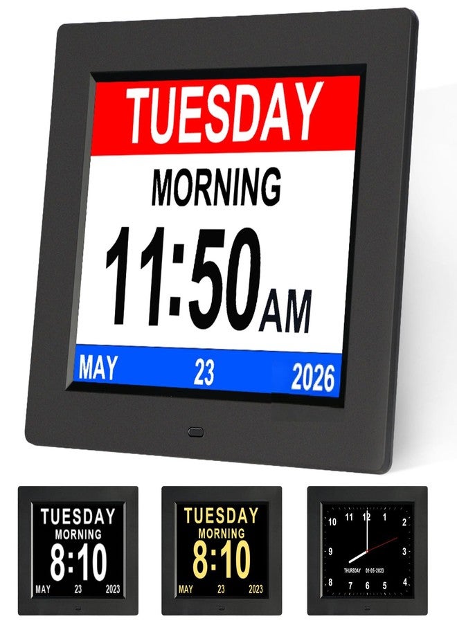 KASTISS 8 Inch Digital Calendar Alarm Day Clock, Large Digital Clock Easy-to-Read, Impaired Vision People, 12 Customizable Alarms, Dementia, Alzheimer’s, Elderly Care & Bedroom/Kitchen (Black) - Image 2