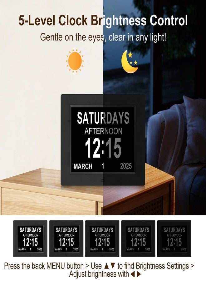 KASTISS 8 Inch Digital Calendar Alarm Day Clock, Large Digital Clock Easy-to-Read, Impaired Vision People, 12 Customizable Alarms, Dementia, Alzheimer’s, Elderly Care & Bedroom/Kitchen (Black) - Image 5