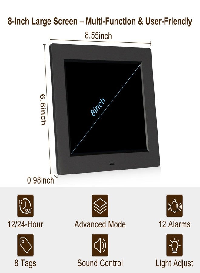 KASTISS 8 Inch Digital Calendar Alarm Day Clock, Large Digital Clock Easy-to-Read, Impaired Vision People, 12 Customizable Alarms, Dementia, Alzheimer’s, Elderly Care & Bedroom/Kitchen (Black) - Image 3
