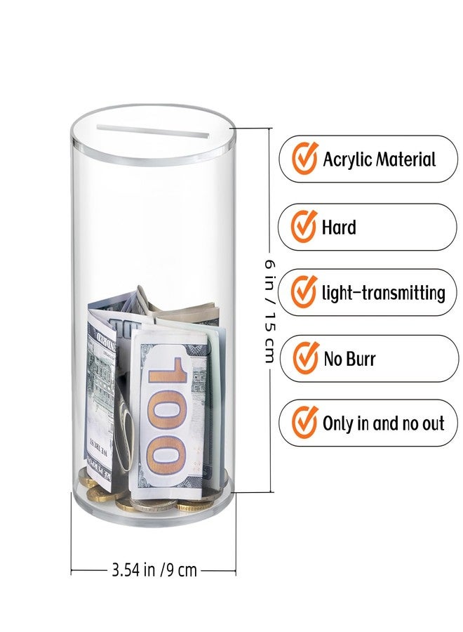 Shudyear Clear Piggy Bank for Adults/Kids,Unopenable Acrylic Savings Jar,Money Saving Box，Size 5.9" H x 3.55" Diameter (Small) - Image 3