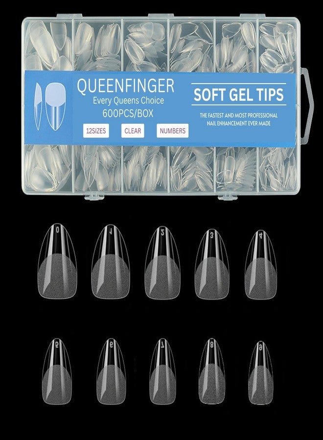 QUEENFINGER Gel X Nail Tips, Soft Gel Full Cover Clear Acrylic Nail Extensions for Manicure Nail Art Salon or Home DIY Use Medium Length (600PCS #QF H119-3) - Image 1