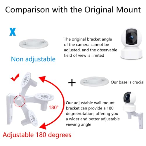 OYOCAM Wall Mount Compatible with TP-Link Tapo C210/ C200 and Kasa Indoor Pan EC70/ EC71/ KC410S, Adjustable Angles Bracket 180 Degree Rotation Easy to Install Security Camera Bracket/Holder, 2 Pack - Image 4