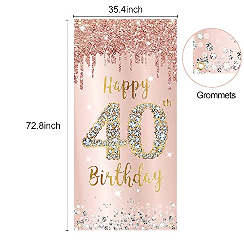 Excelloon 40th Birthday Door Banner Decorations for Women Pink Rose Gold Happy 40th Birthday Door Cover Party Supplies Large Forty Year Old Birthday Poster Backdrop Sign Decor - Image 5
