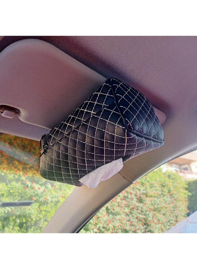 Generic Car Leather Tissue Holder Black Sewing Beige - Image 3