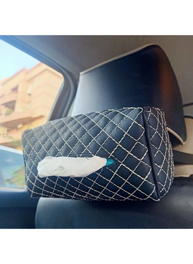 Generic Car Leather Tissue Holder Black Sewing Beige - Image 2