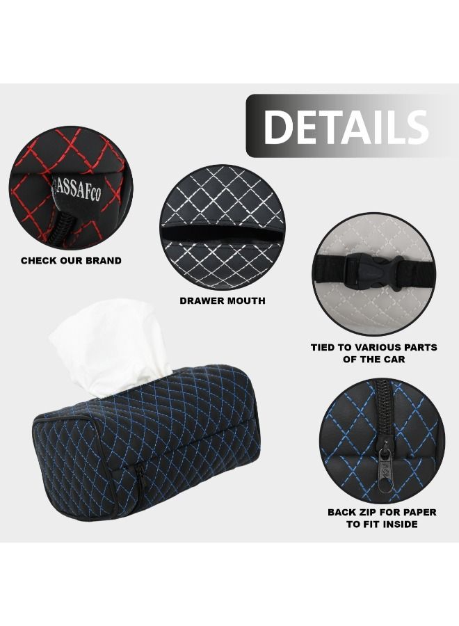 Generic Car Leather Tissue Holder Black Sewing Beige - Image 5