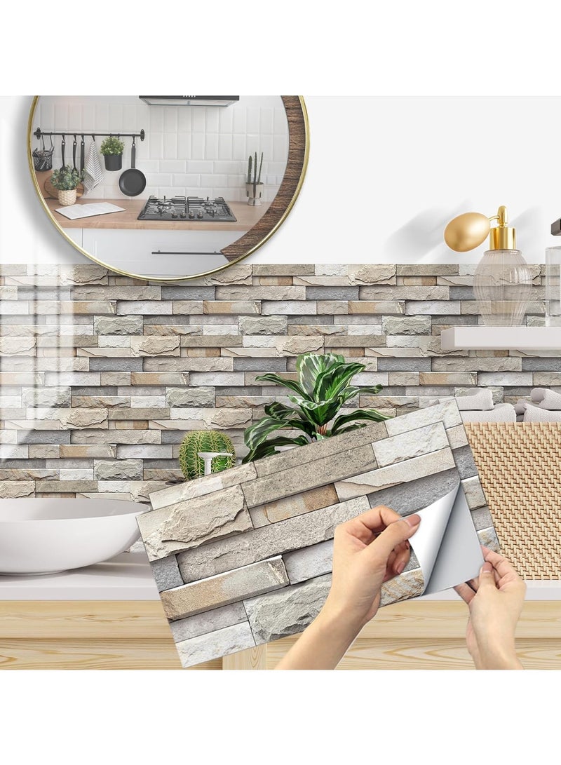 RATSAW 3D Wall Panels Peel and Stick Wallpaper 12PCS 30 x 15cm Wall Tiles Self Adhesive Waterproof Wall Sticker Brick Wallpaper Decorative Tiles Stickers for Kitchen Bathroom Wall Decor - Image 1