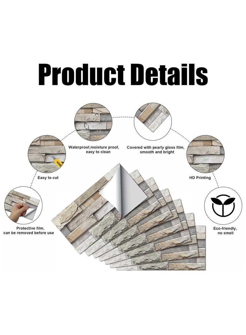 RATSAW 3D Wall Panels Peel and Stick Wallpaper 12PCS 30 x 15cm Wall Tiles Self Adhesive Waterproof Wall Sticker Brick Wallpaper Decorative Tiles Stickers for Kitchen Bathroom Wall Decor - Image 2